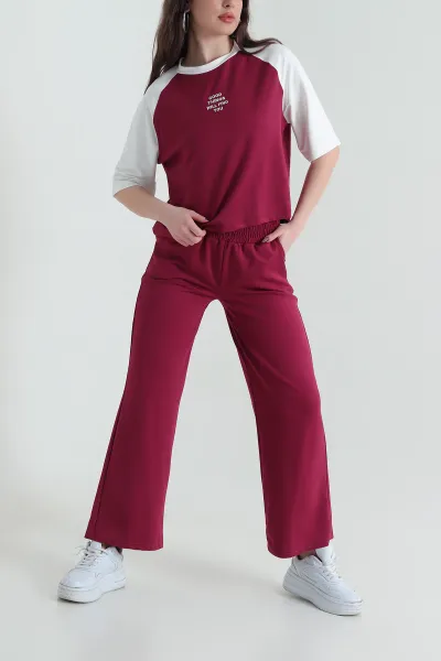 Bordo Nakışlı Oysho Kadın İkili Takım 433887