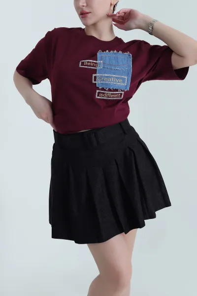 Bordo Nakışlı Süprem Kadın Tişört 438560
