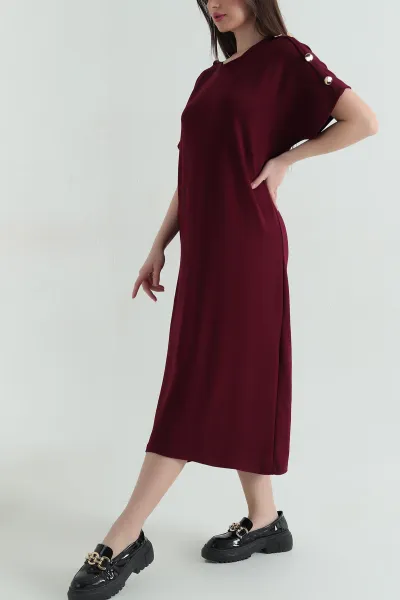 Bordo Omuz Detay Modal Kadın Elbise 358992