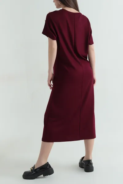 Bordo Omuz Detay Modal Kadın Elbise 358992