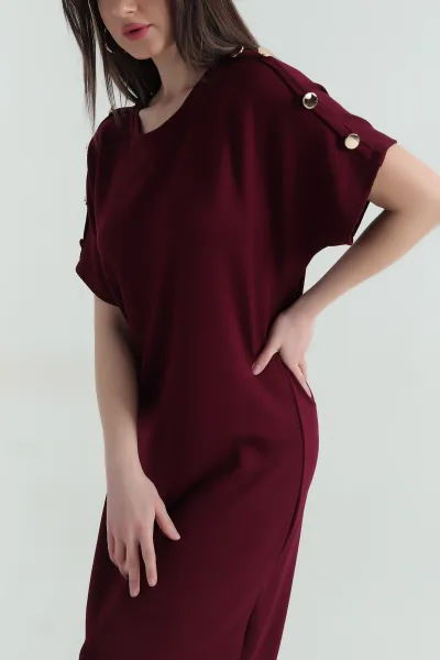 Bordo Omuz Detay Modal Kadın Elbise 358992