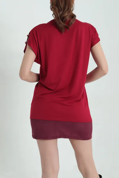 Bordo Omuz Detay Viskon Bluz 335918