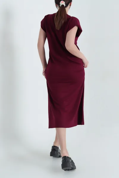 Bordo Omuzları Vatkalı Kristal Elbise 337766