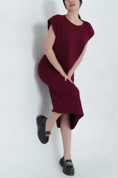 Bordo Omuzları Vatkalı Kristal Elbise 337766