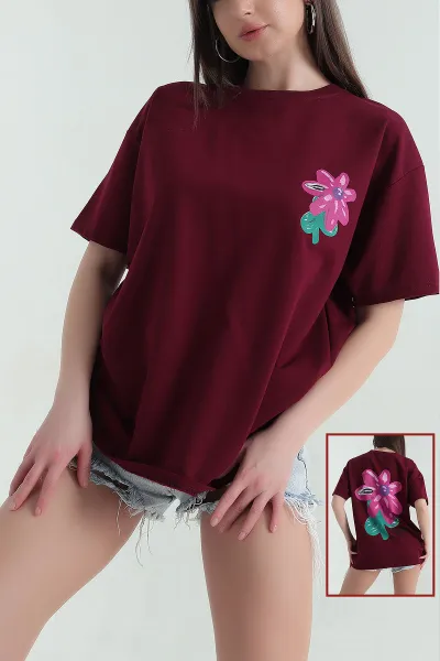 bordo-on-ve-arka-baskili-iki-ip-bisiklet-yaka-kadin-tisort-357315