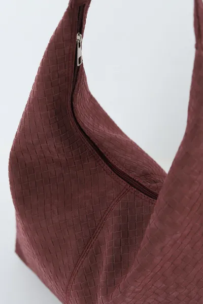 Bordo Örgü Tasarım Salaş Kadın El Kol ve Omuz Çantası 491555