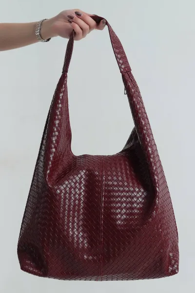 bordo-orgu-tasarimli-fermuarli-kadin-el-kol-ve-omuz-cantasi-411530