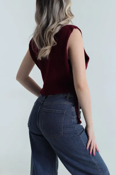 Bordo Örgülü Kadın Triko Süveter 483755