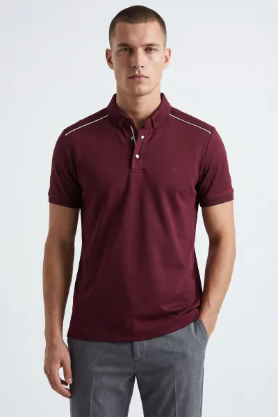 Bordo Osyho Kumaş Polo Yaka Erkek Tişört 433116
