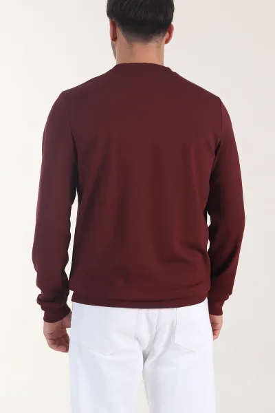 Bordo Osyho Kumaş Yazı Detaylı Bisiklet Yaka Erkek Sweatshirt 407341