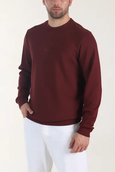 Bordo Osyho Kumaş Yazı Detaylı Bisiklet Yaka Erkek Sweatshirt 407341
