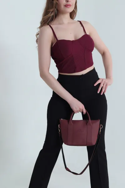 Bordo Ottoman Kumaş Crop Bluz 466107