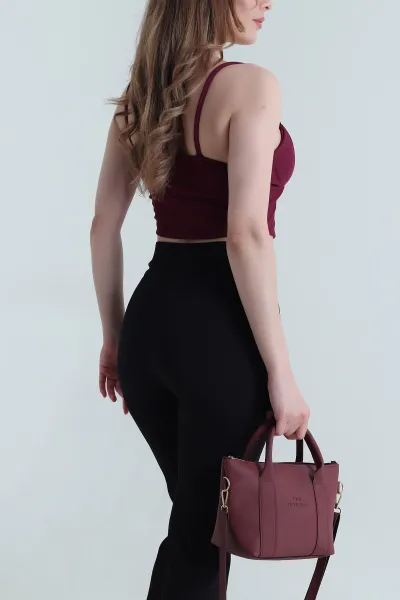 Bordo Ottoman Kumaş Crop Bluz 466107