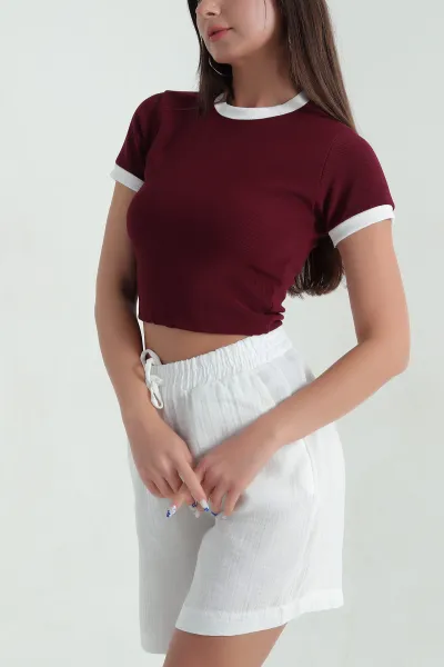 Bordo Ottoman Kumaş Garnili Kadın Bluz 367809