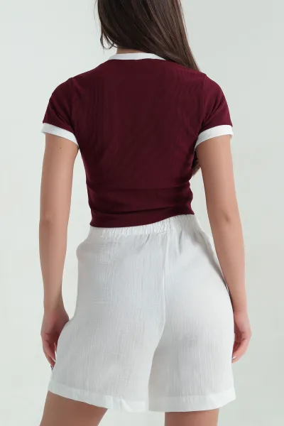 Bordo Ottoman Kumaş Garnili Kadın Bluz 367809