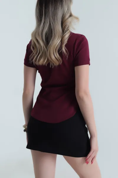 Bordo Oval Kesim Modal Kadın Tişört 481992