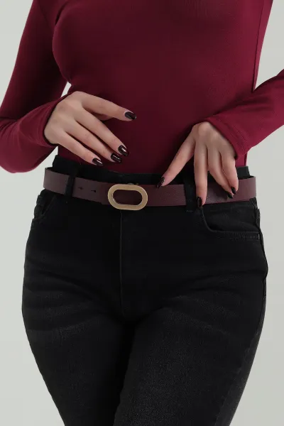 Bordo Oval Toka Detaylı Kadın Kemer 421450