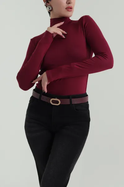 Bordo Oval Toka Detaylı Kadın Kemer 421450