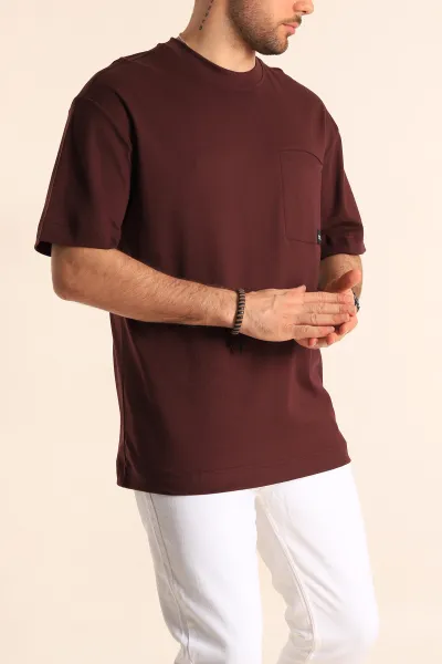 Bordo Oversize Cep Detaylı Erkek Tişört 253317