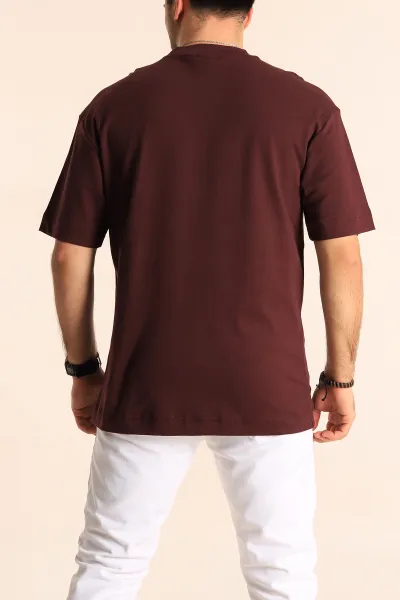 Bordo Oversize Cep Detaylı Erkek Tişört 253317