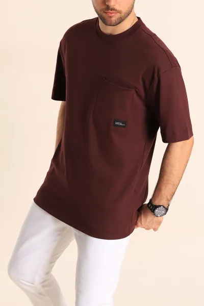 Bordo Oversize Cep Detaylı Erkek Tişört 253317