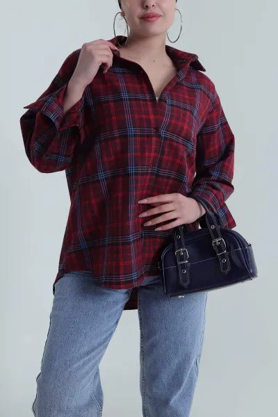 bordo-oversize-ekose-kadin-gomlek-485543