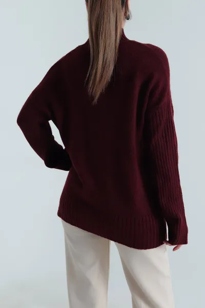 Bordo Oversize Kadın Triko Kazak 496027