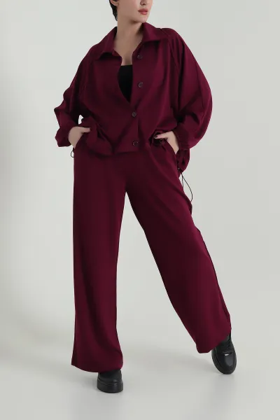 Bordo Oysho Düğmeli Kadın İkili Takım 422080