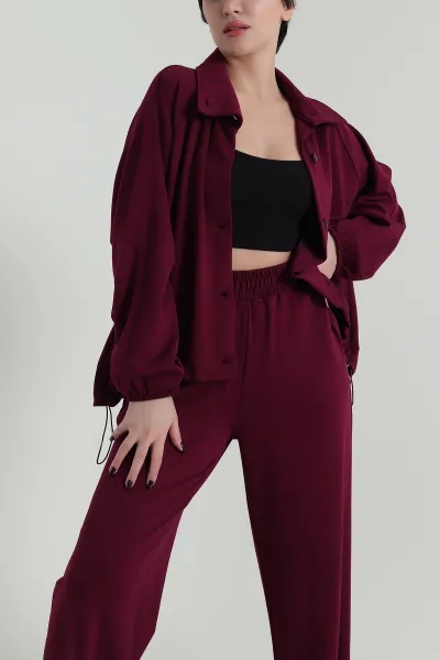 Bordo Oysho Düğmeli Kadın İkili Takım 422080
