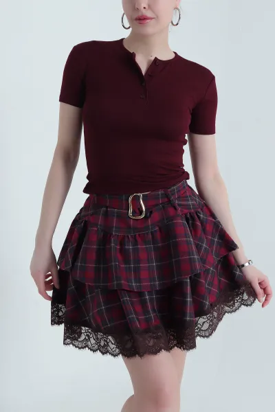 Bordo Oysho Düğmeli Yaka Kadın Badi 436266