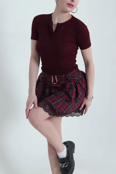 Bordo Oysho Düğmeli Yaka Kadın Badi 436266