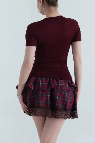 Bordo Oysho Düğmeli Yaka Kadın Badi 436266