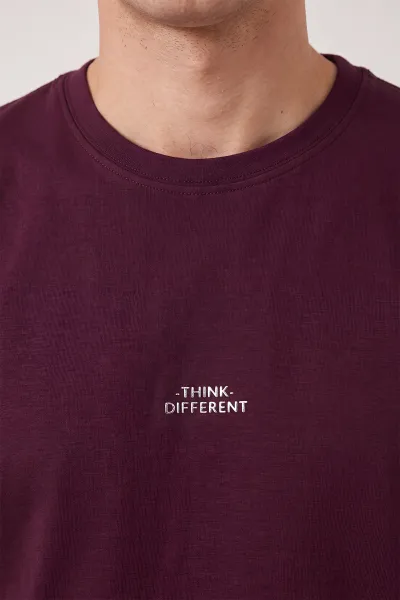 Bordo Oysho Kumaş Bisiklet Yaka Erkek Tişört 471575