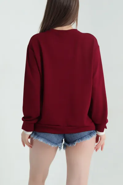 Bordo Oysho Kumaş Garnili Bayan Sweat 335723