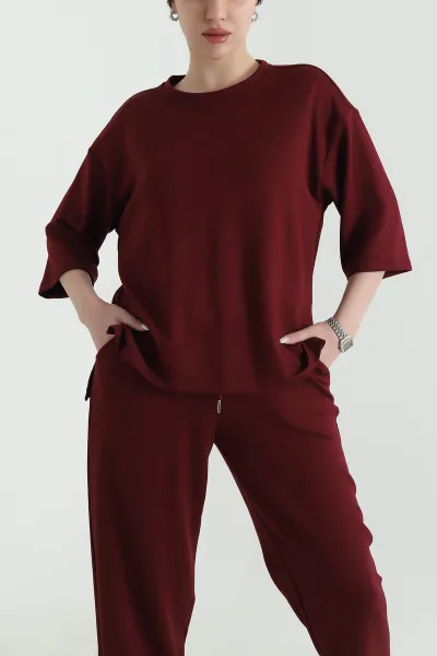 Bordo Oysho Kumaş Kadın İkili Takım 451414