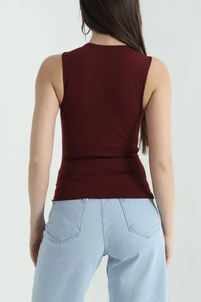 Bordo Oysho Kumaş Kolsuz Bluz 359572