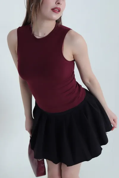 Bordo Oysho Kumaş Kolsuz Kadın Bluz 440106
