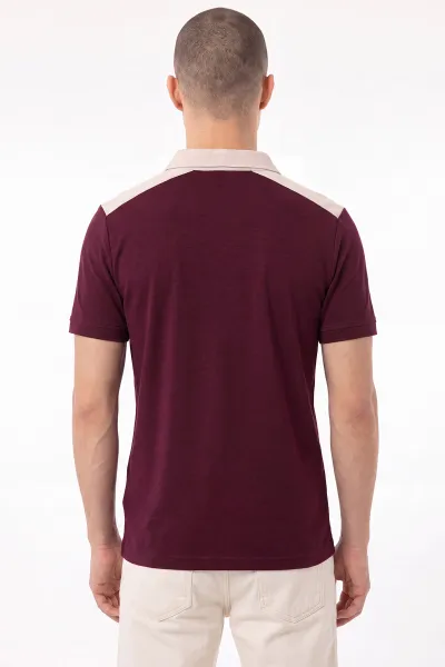 Bordo Oysho Kumaş Polo Yaka Düğme Detaylı Erkek Tişört 471696