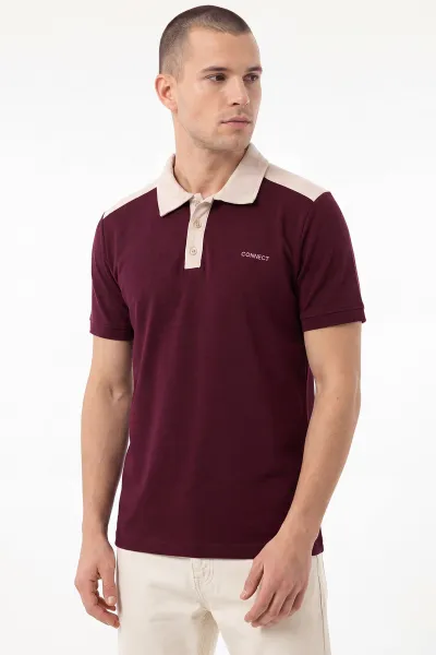 Bordo Oysho Kumaş Polo Yaka Düğme Detaylı Erkek Tişört 471696