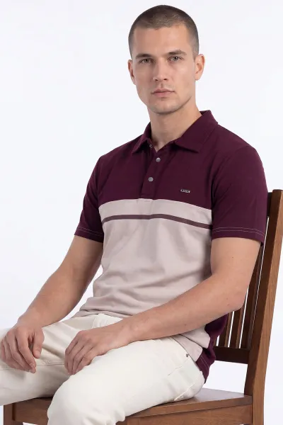 Bordo Oysho Kumaş Polo Yaka Erkek Tişört 471683