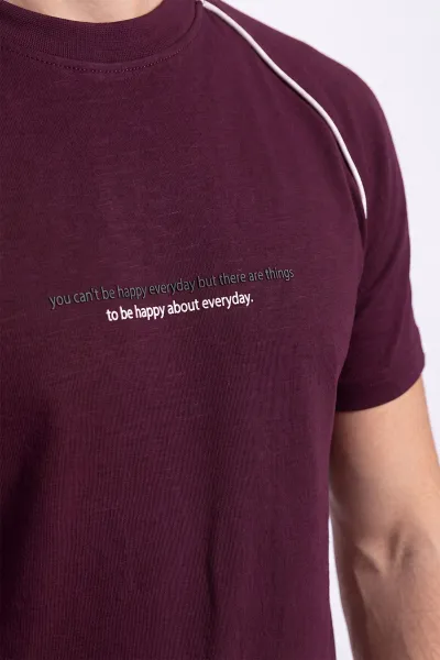 Bordo Oysho Kumaş Yazı Detaylı Erkek Tişört 471610
