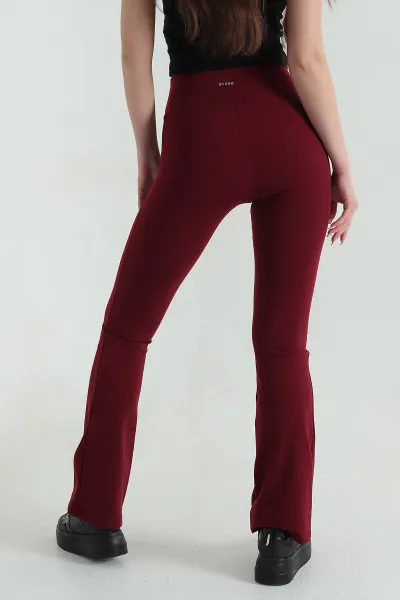 Bordo Oysho Likralı İspanyol Paça Kadın Tayt 351376