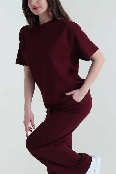 Bordo Oysho Likralı Kadın İkili Takım 434123