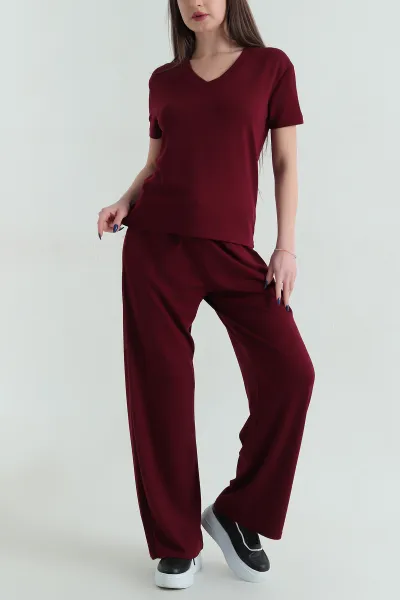 Bordo Oysho V Yaka Bel Lastikli Kadın İkili Takım 347696