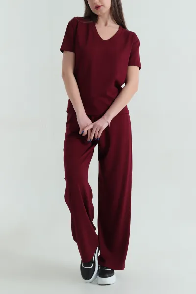 Bordo Oysho V Yaka Bel Lastikli Kadın İkili Takım 347696