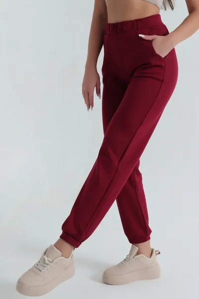 Bordo Paça Çıtçıtlı Modal Kadın Pantolon 381464