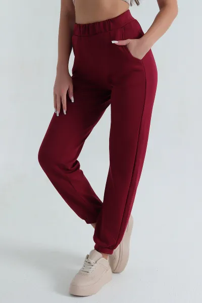 Bordo Paça Çıtçıtlı Modal Kadın Pantolon 381464