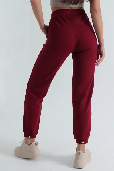 Bordo Paça Çıtçıtlı Modal Kadın Pantolon 381464
