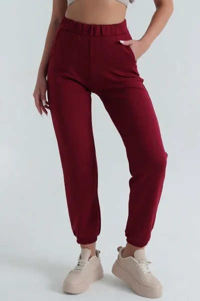 Bordo Paça Çıtçıtlı Modal Kadın Pantolon 381464