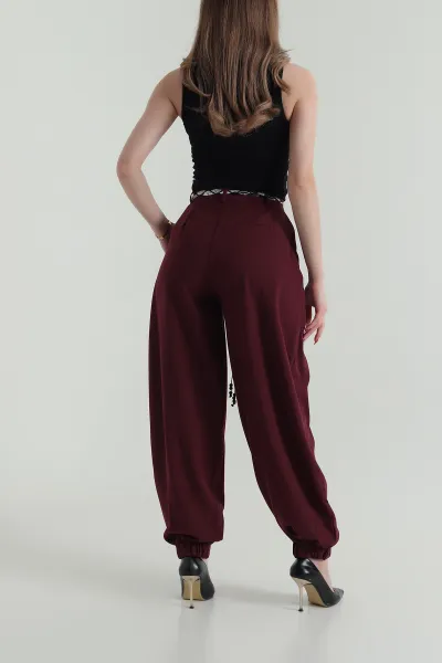 Bordo Paça Lastikli Kadın Poliviskon Baggy Pantolon 425500